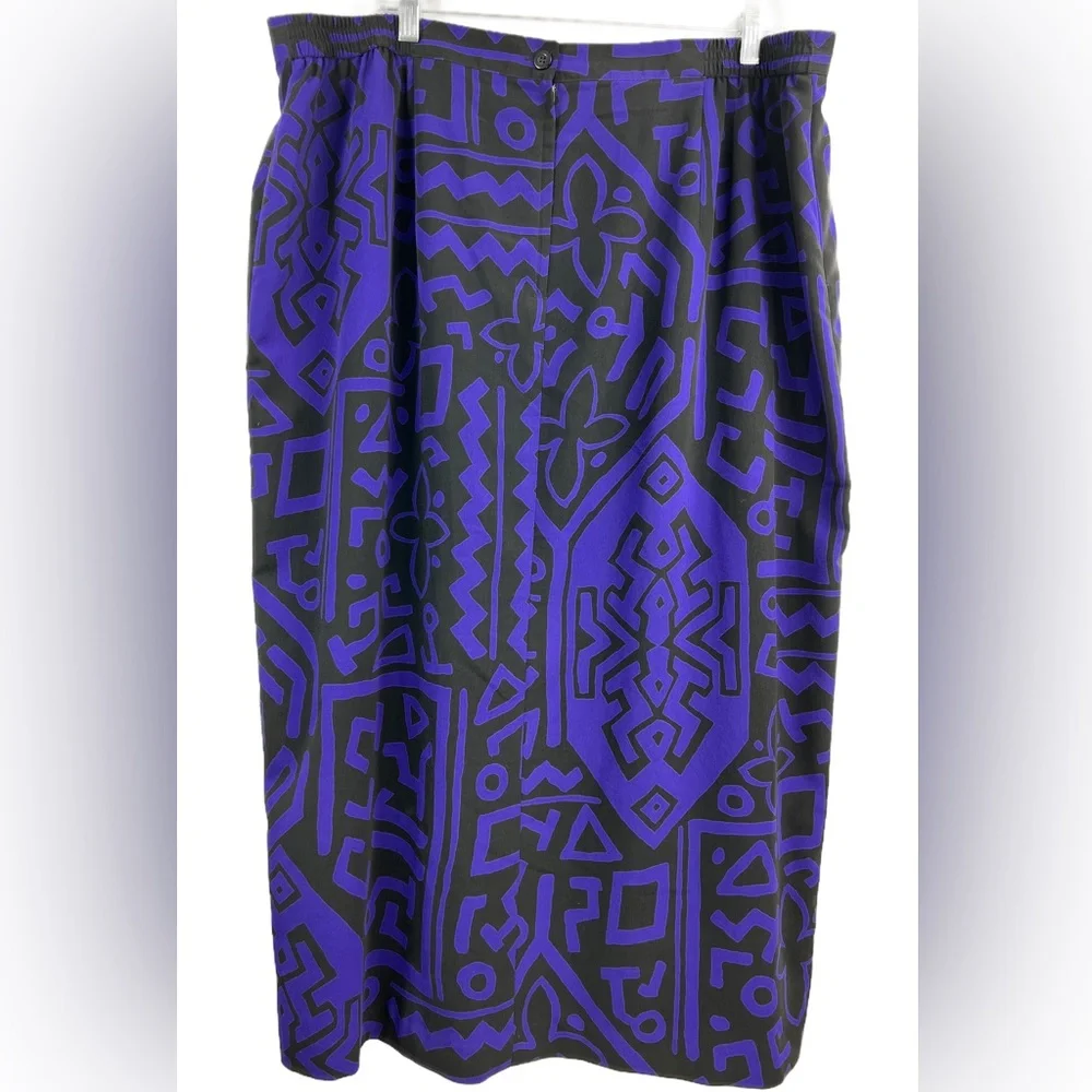 90s Vintage Joan Leslie Maxi Long Skirt PURPLE BLACK Color Size 20W - Picture 2 of 7